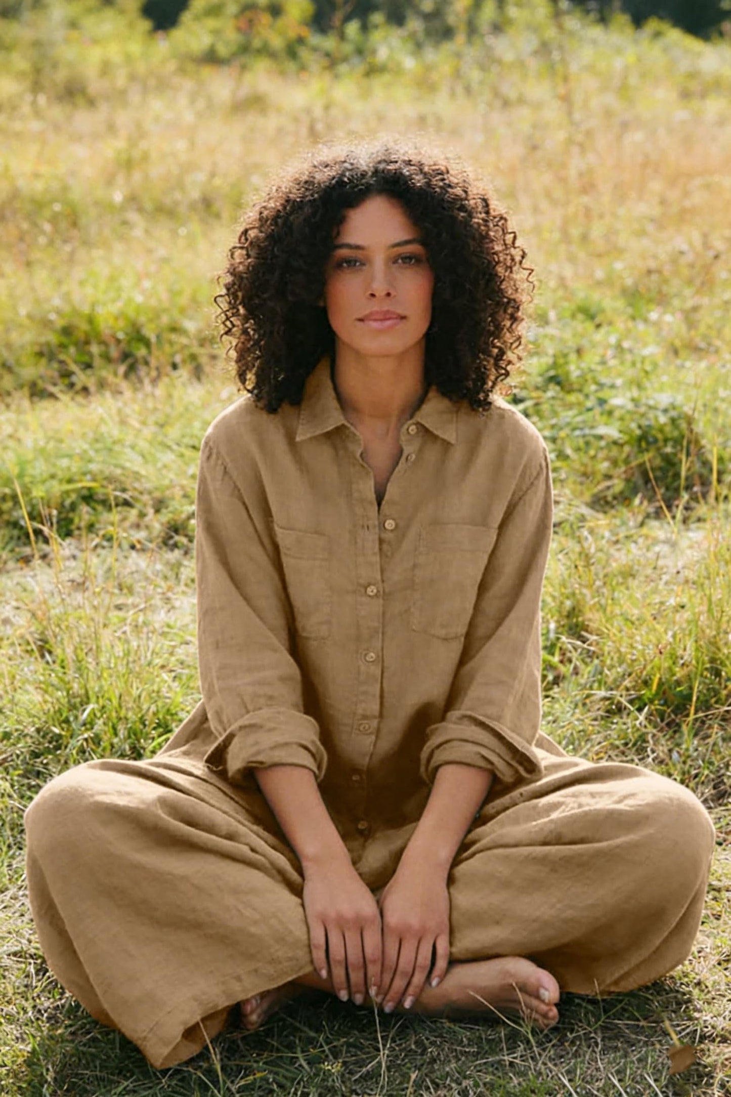 ⏰Hot Sale-Women's Linen Button Down Long Sleeve Wide Leg Jumpsuit