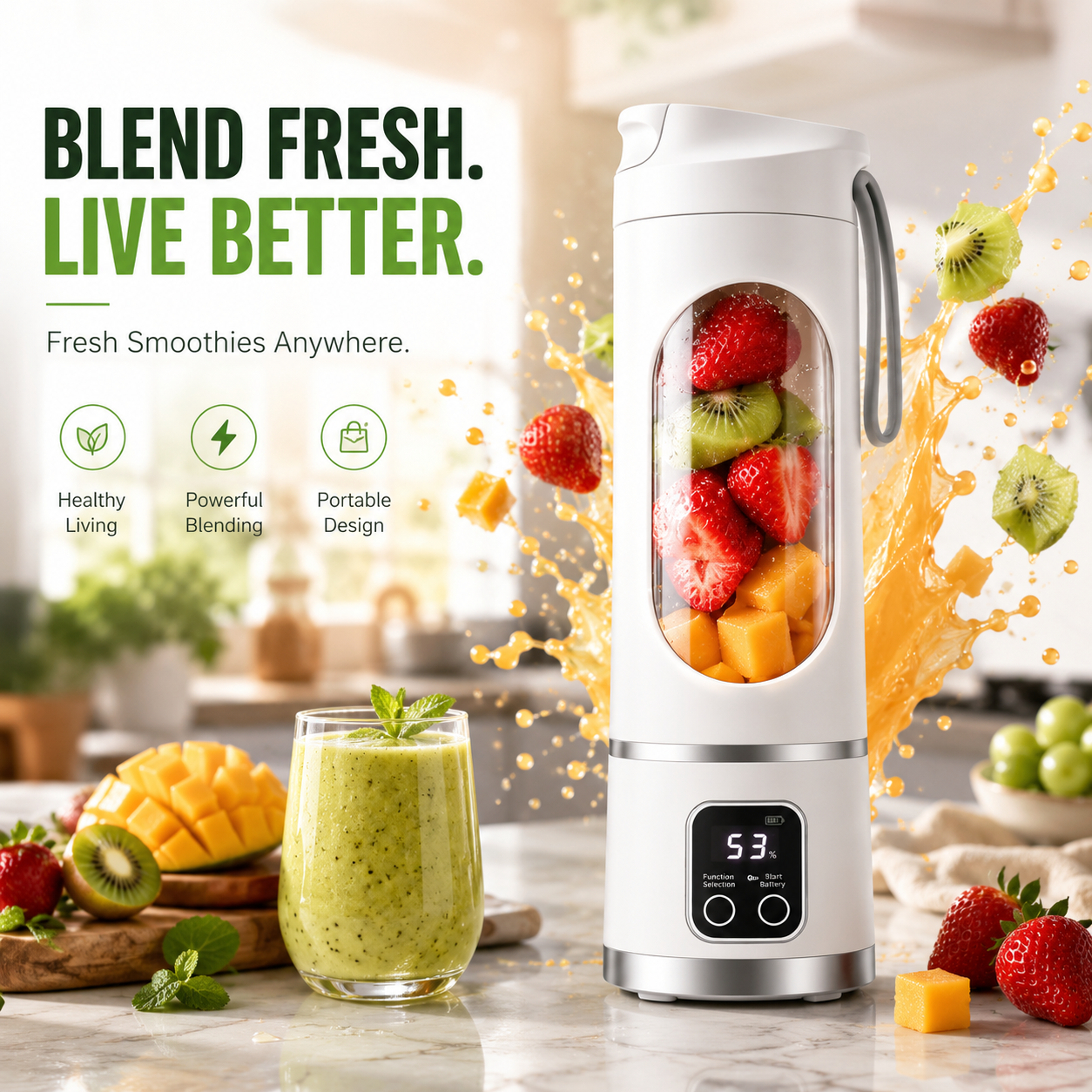 🧊Portable USB Blender with LED Display - Perfect for Smoothies & Juices