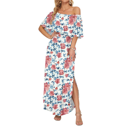 Limited time sale🔥Women's Off-Shoulder Floral Maxi Dress with Pockets & Side Slit