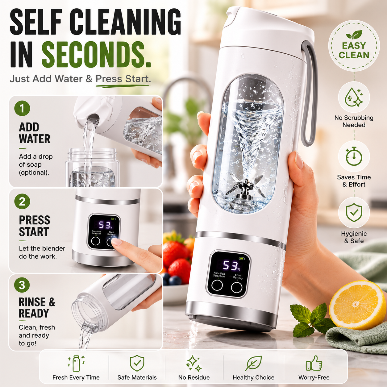 🧊Portable USB Blender with LED Display - Perfect for Smoothies & Juices
