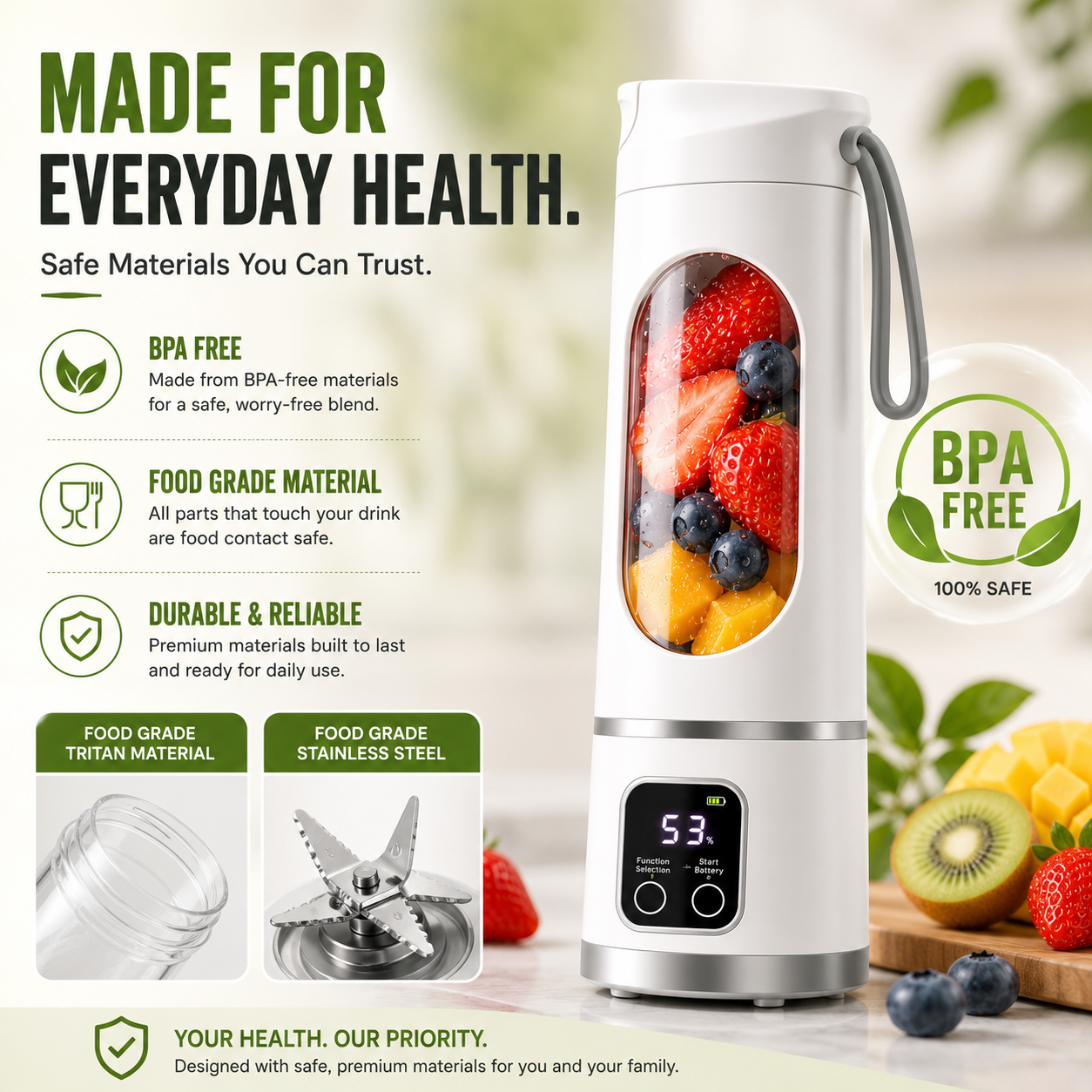 🧊Portable USB Blender with LED Display - Perfect for Smoothies & Juices