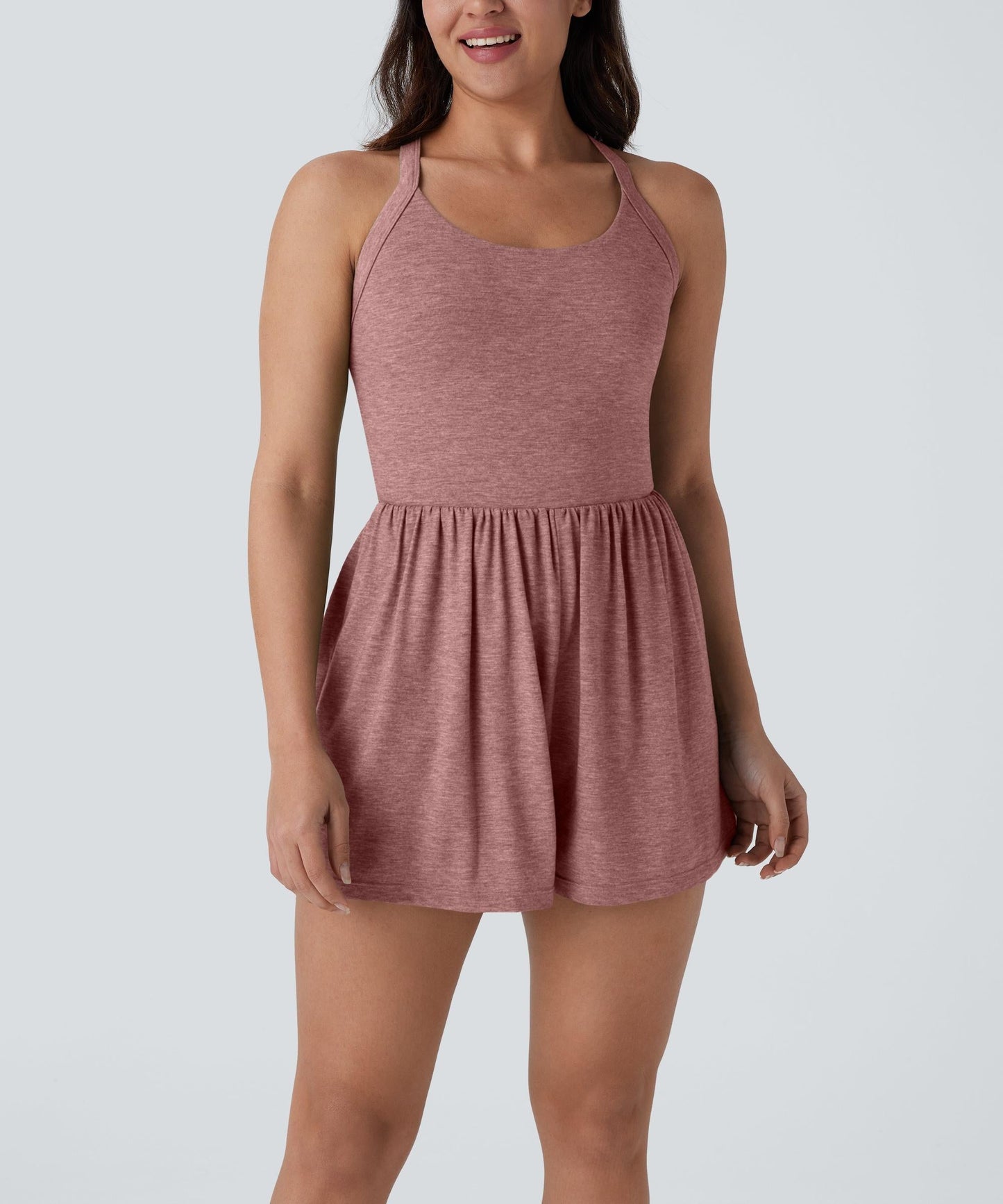 2-in-1 Built-in Shorts Romper, Backless Twist Side Pocket Casual Resort Jumpsuit