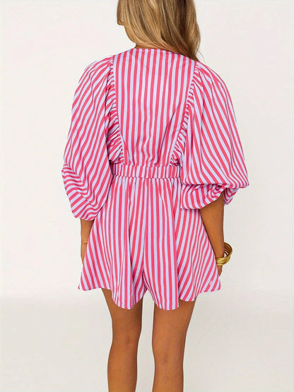 ✨Women's Casual Deep V Neck Puff Sleeve Jumpsuit Oversized Overalls