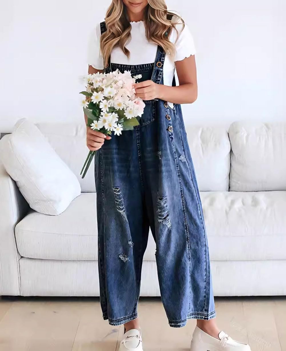 ✨Loose Fit Adjustable Strap Distressed Denim Bib Overalls