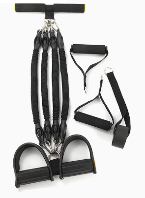 Upgrade Foot Pedal Resistance Bands with Handles, 4-Tube Adjustable Resistance, Portable Full-Body Workout Kit with Ankle Straps & Stirrup Puller for Abdomen, Waist, Arm, Core/ABS, Leg, Yoga, Sit-ups Training, Men Women Home Fitness