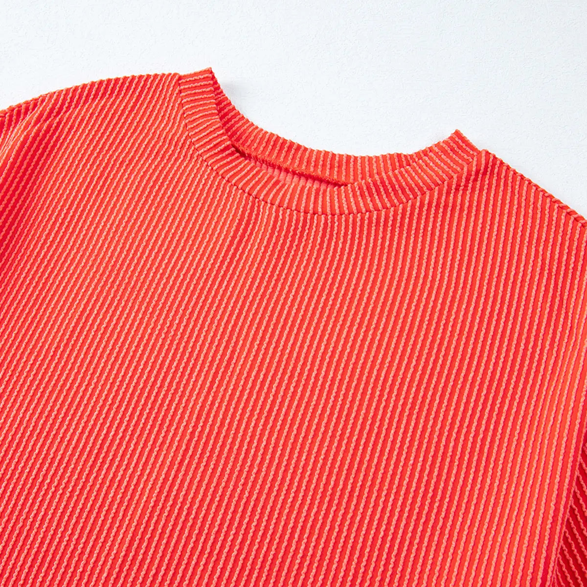 Two Piece Ribbed Short Sleeve Matching Set With Pockets For Women