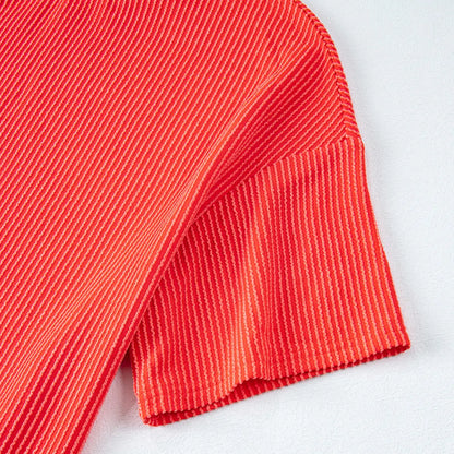 Two Piece Ribbed Short Sleeve Matching Set With Pockets For Women
