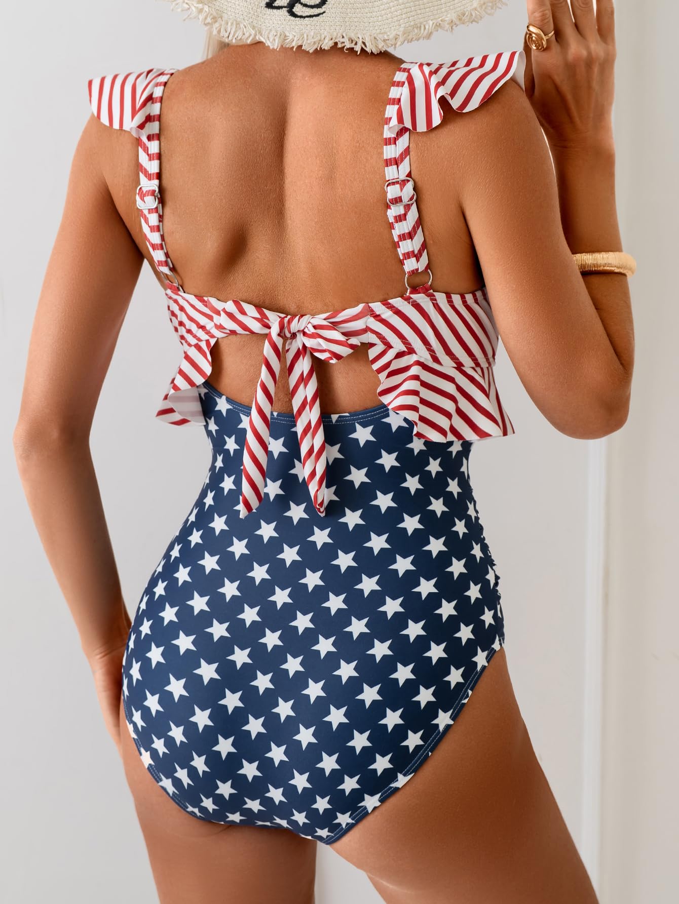 ⏰Hot Sale-Women Tummy Control Ruffle Bathing Suit V Neck Ruched Swim Suit