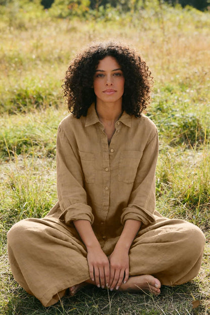 ⏰Hot Sale-Women's Linen Button Down Long Sleeve Wide Leg Jumpsuit
