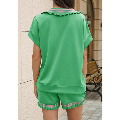 ⏰Hot Sale-Women's Half-Zip Ruffle Trim Loungewear Set