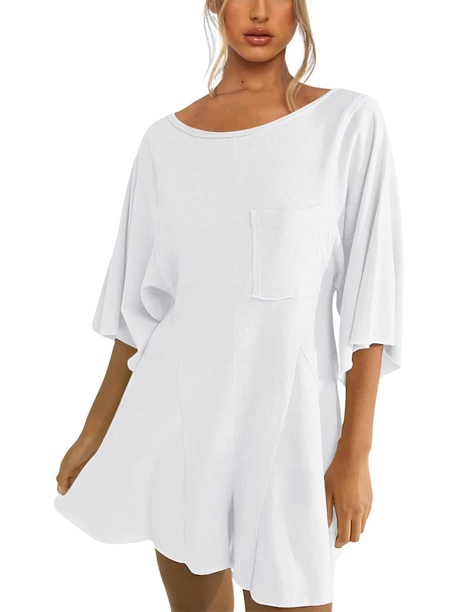 ⏰Hot Sale-Women's Short Sleeve Loose Ruffled Short Romper Dress with Pocket