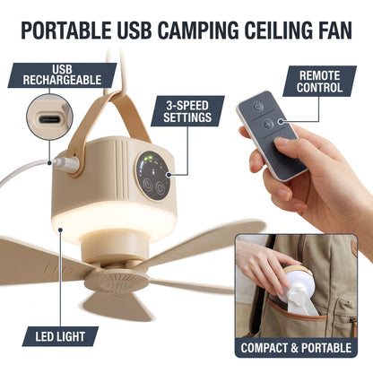 🏕️ Portable Camping Fan with LED Light & Remote Control