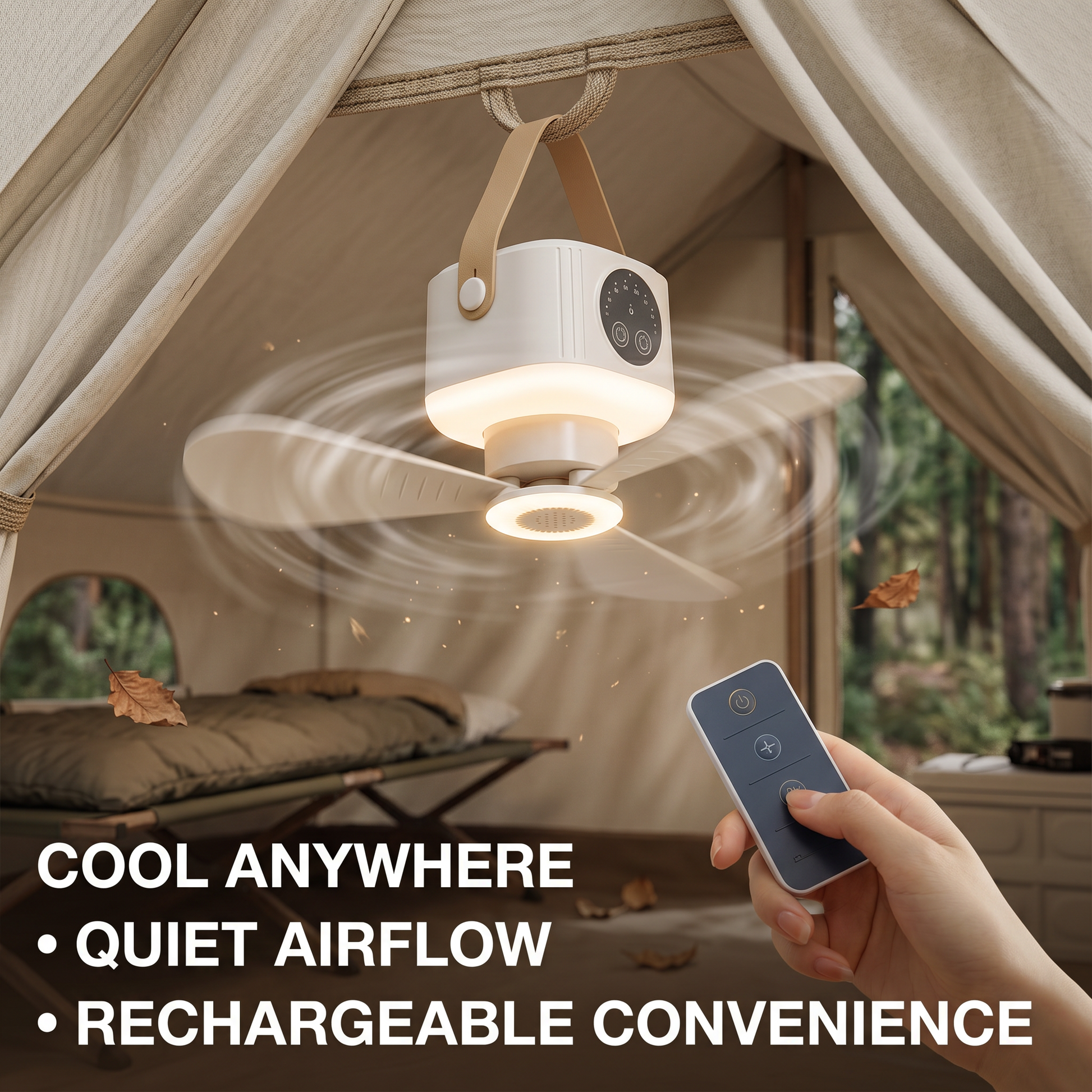 🏕️ Portable Camping Fan with LED Light & Remote Control