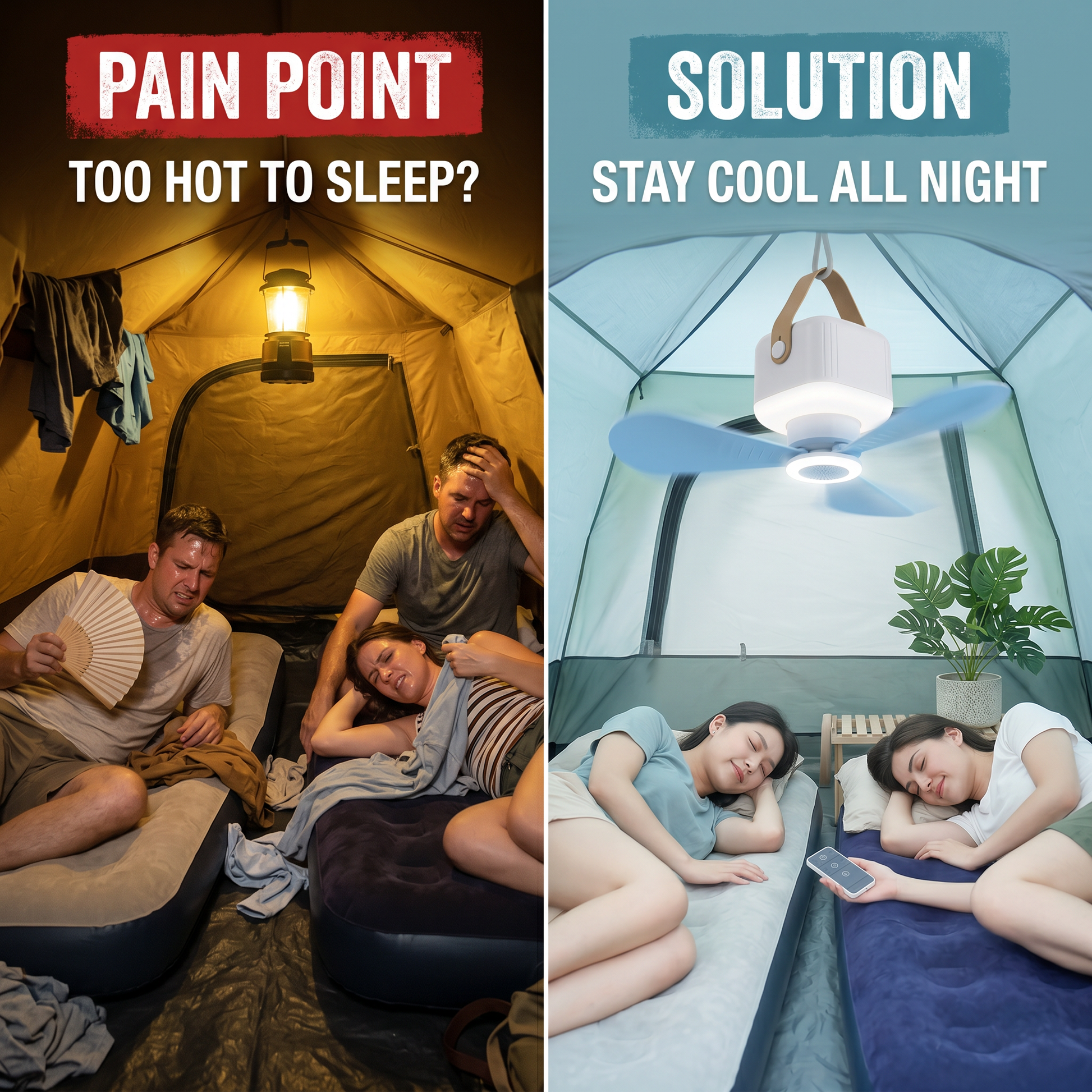 🏕️ Portable Camping Fan with LED Light & Remote Control