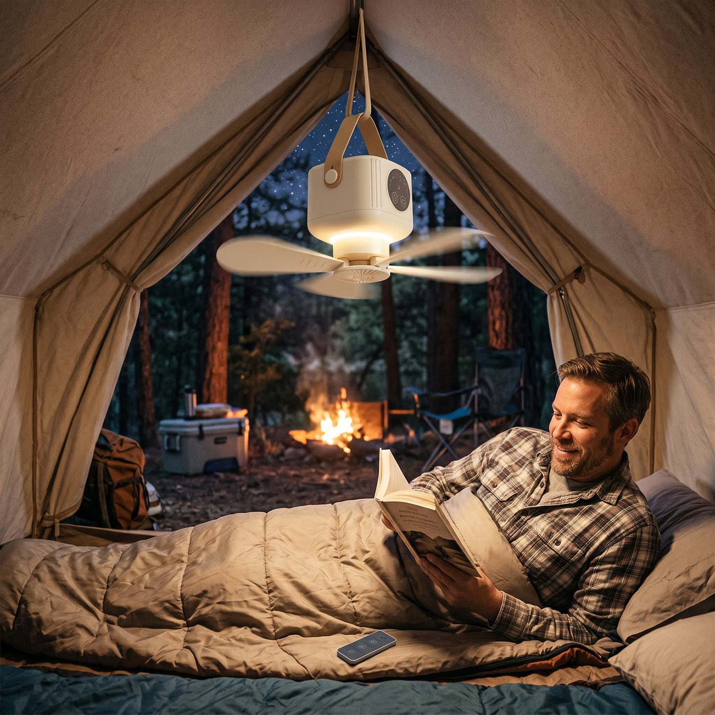 🏕️ Portable Camping Fan with LED Light & Remote Control