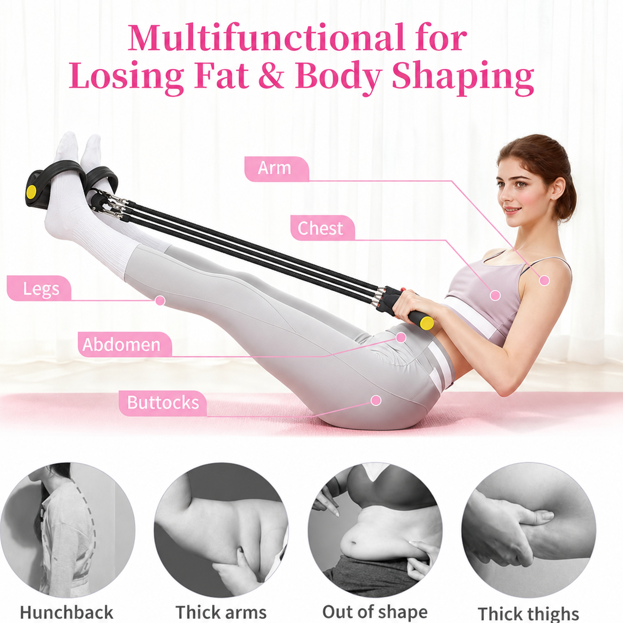 Upgrade Foot Pedal Resistance Bands with Handles, 4-Tube Adjustable Resistance, Portable Full-Body Workout Kit with Ankle Straps & Stirrup Puller for Abdomen, Waist, Arm, Core/ABS, Leg, Yoga, Sit-ups Training, Men Women Home Fitness