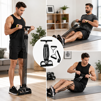 Upgrade Foot Pedal Resistance Bands with Handles, 4-Tube Adjustable Resistance, Portable Full-Body Workout Kit with Ankle Straps & Stirrup Puller for Abdomen, Waist, Arm, Core/ABS, Leg, Yoga, Sit-ups Training, Men Women Home Fitness