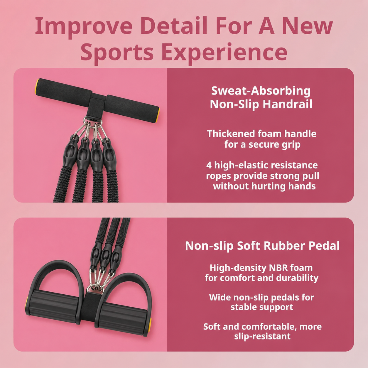 Upgrade Foot Pedal Resistance Bands with Handles, 4-Tube Adjustable Resistance, Portable Full-Body Workout Kit with Ankle Straps & Stirrup Puller for Abdomen, Waist, Arm, Core/ABS, Leg, Yoga, Sit-ups Training, Men Women Home Fitness