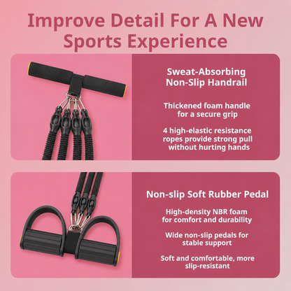 Upgrade Foot Pedal Resistance Bands with Handles, 4-Tube Adjustable Resistance, Portable Full-Body Workout Kit with Ankle Straps & Stirrup Puller for Abdomen, Waist, Arm, Core/ABS, Leg, Yoga, Sit-ups Training, Men Women Home Fitness