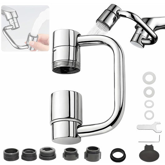 U Shape Faucet Extender - 360° Rotatable Universal Faucet Aerator Extension Attachment for Bathroom Sink & Kitchen Sink, Splash-Free Dual-Mode Flow, Easy Install with Adapters