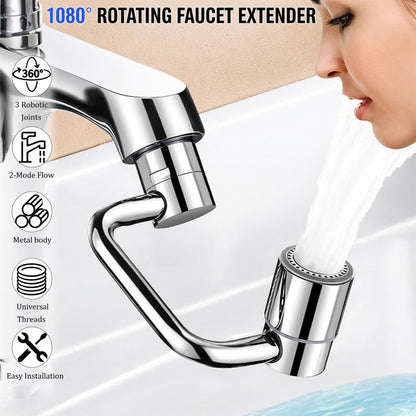 U Shape Faucet Extender - 360° Rotatable Universal Faucet Aerator Extension Attachment for Bathroom Sink & Kitchen Sink, Splash-Free Dual-Mode Flow, Easy Install with Adapters