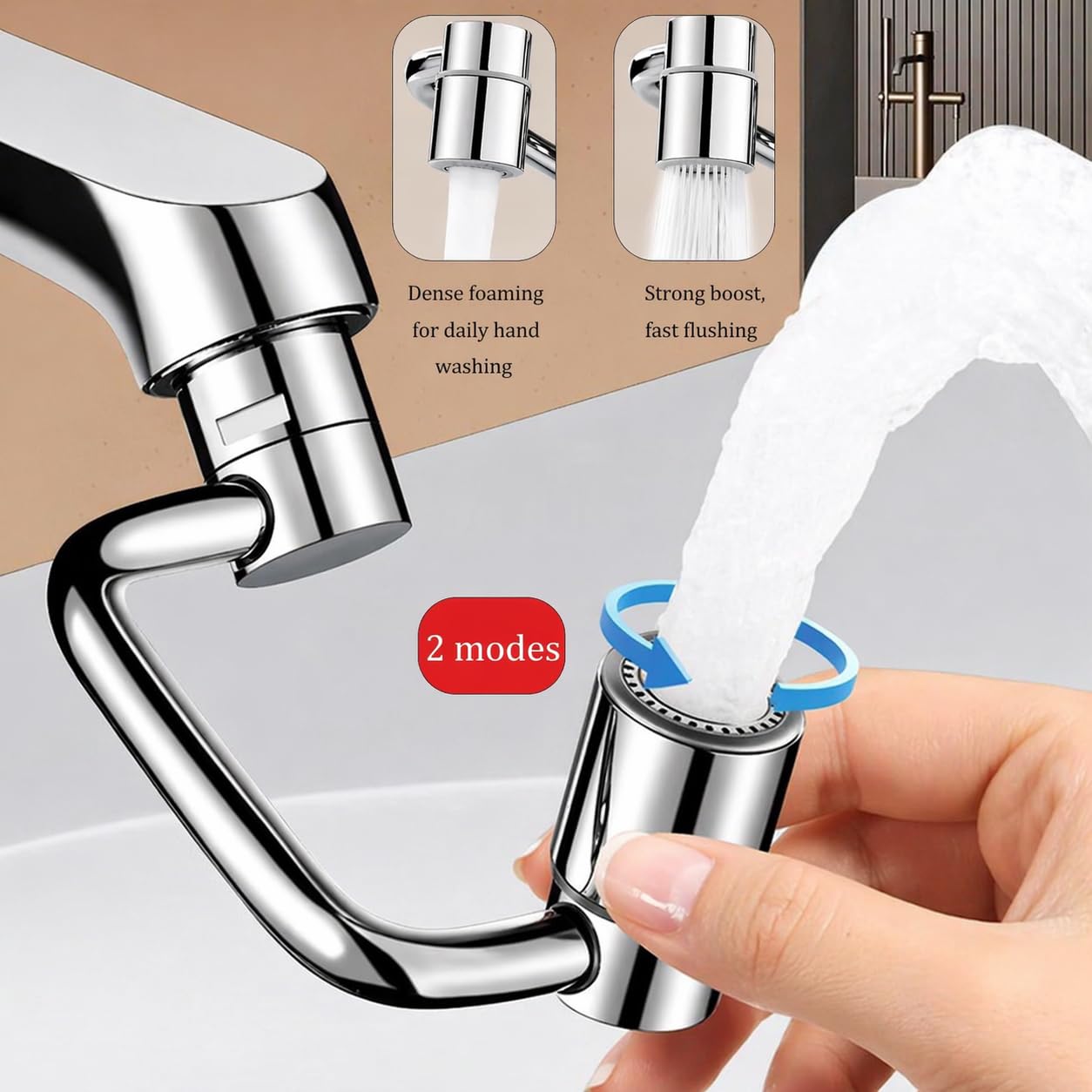 U Shape Faucet Extender - 360° Rotatable Universal Faucet Aerator Extension Attachment for Bathroom Sink & Kitchen Sink, Splash-Free Dual-Mode Flow, Easy Install with Adapters