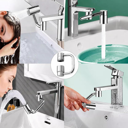 U Shape Faucet Extender - 360° Rotatable Universal Faucet Aerator Extension Attachment for Bathroom Sink & Kitchen Sink, Splash-Free Dual-Mode Flow, Easy Install with Adapters