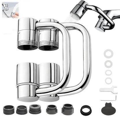 U Shape Faucet Extender - 360° Rotatable Universal Faucet Aerator Extension Attachment for Bathroom Sink & Kitchen Sink, Splash-Free Dual-Mode Flow, Easy Install with Adapters