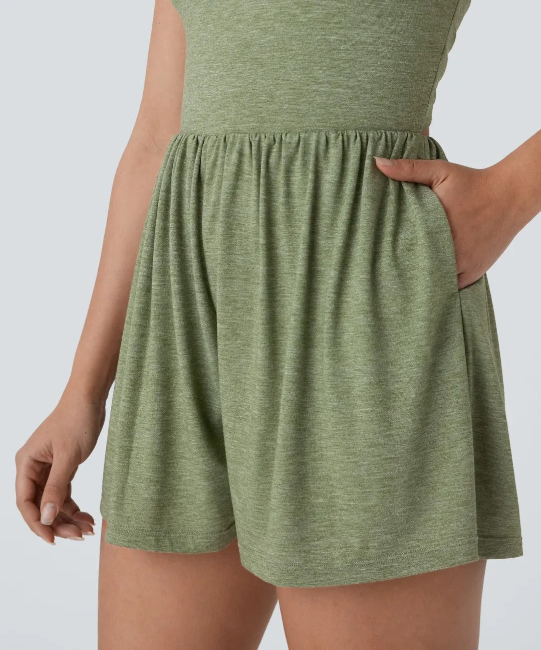 ⏰Hot Sale-Women's casual Backless Twisted Side Pocket 2-in-1 Resort Romper