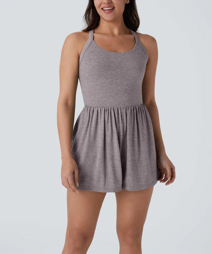 ⏰Hot Sale-Women's casual Backless Twisted Side Pocket 2-in-1 Resort Romper
