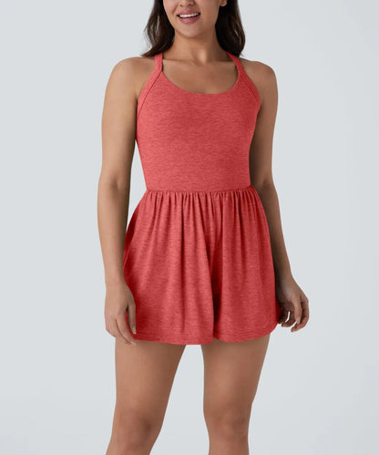⏰Hot Sale-Women's casual Backless Twisted Side Pocket 2-in-1 Resort Romper