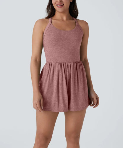 ⏰Hot Sale-Women's casual Backless Twisted Side Pocket 2-in-1 Resort Romper