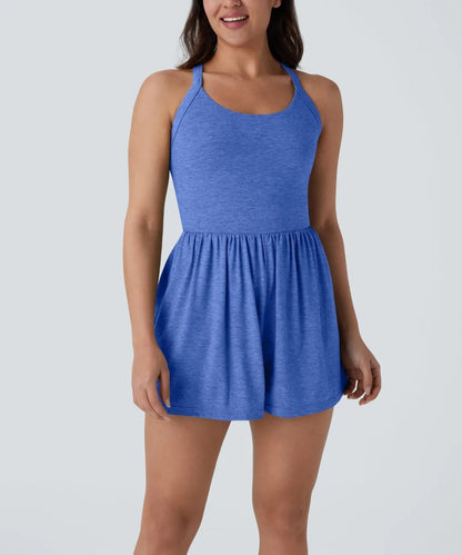 ⏰Hot Sale-Women's casual Backless Twisted Side Pocket 2-in-1 Resort Romper