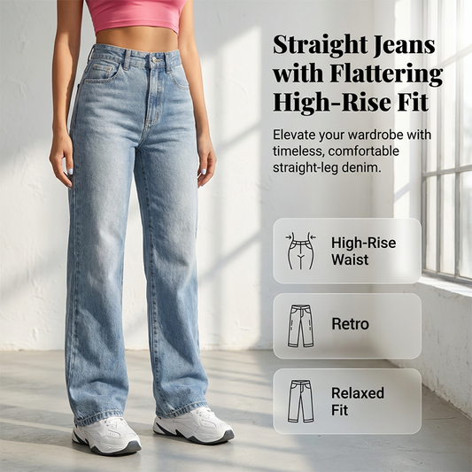 Women's High-Waisted Straight Leg Denim Jeans